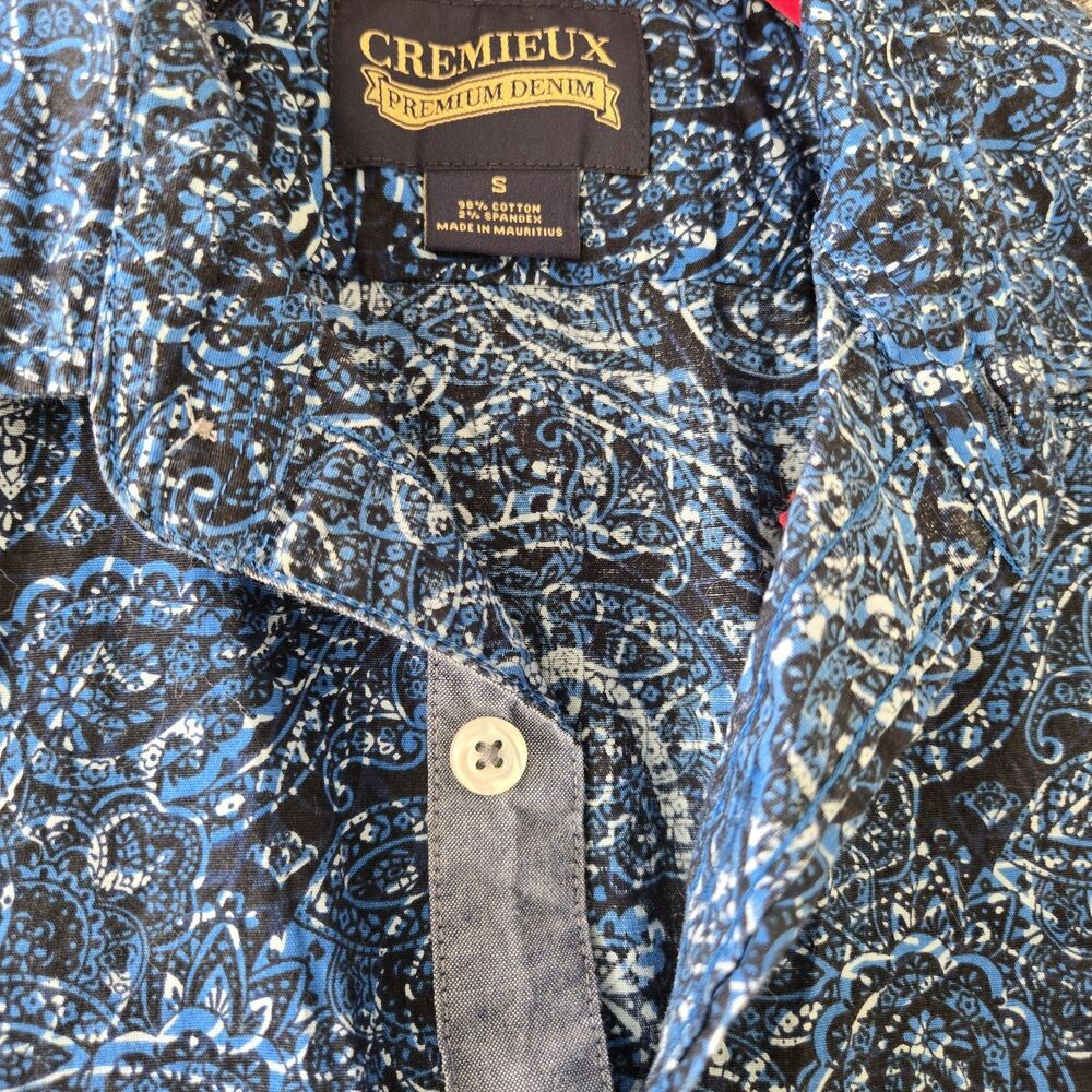 Cremieux Premium Denim Button Up Shirt Mens S Blue Paisley Slim Fit Long Sleeve